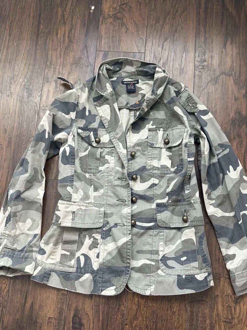 British Khaki Camo Jacket Military buttons Size S